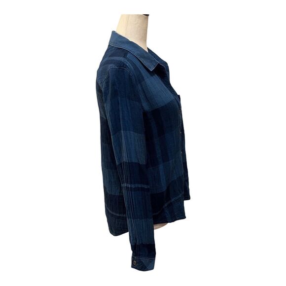 ANTHROPOLOGIE Cloth & Stone Blue Plaid Long Sleeve Button-Up Womens Shirt Small - Picture 3 of 9